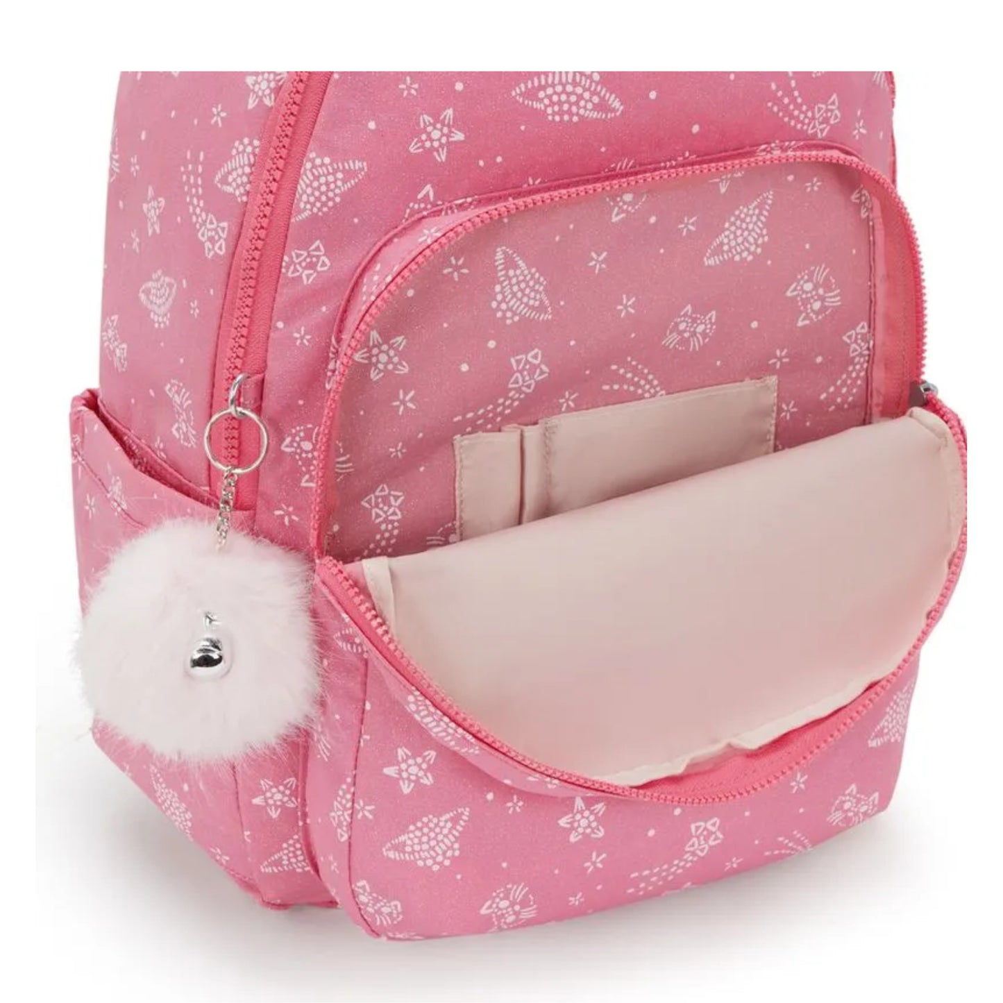 Mochila - Kipling - Seoul Lap - Glitter Cats - em uso