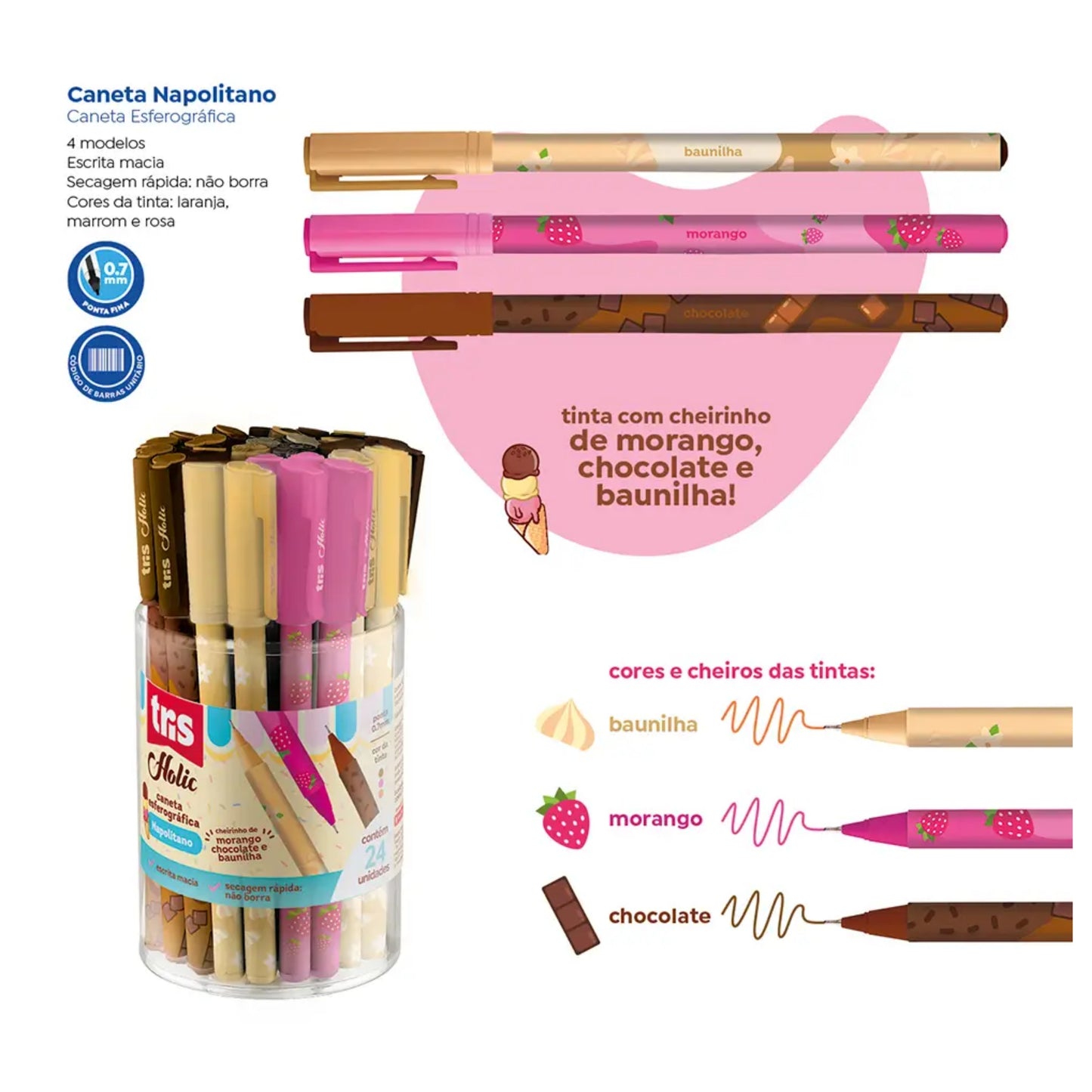 Caneta Esferográfica - Tris - Napolitano - 0,7mm - c/ Cheirinho