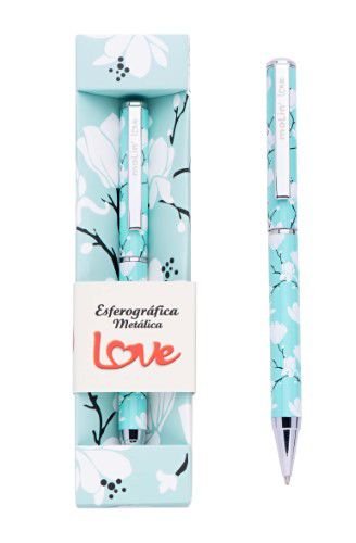 Caneta Esferográfica - Molin - Love Flowers Green Metálica