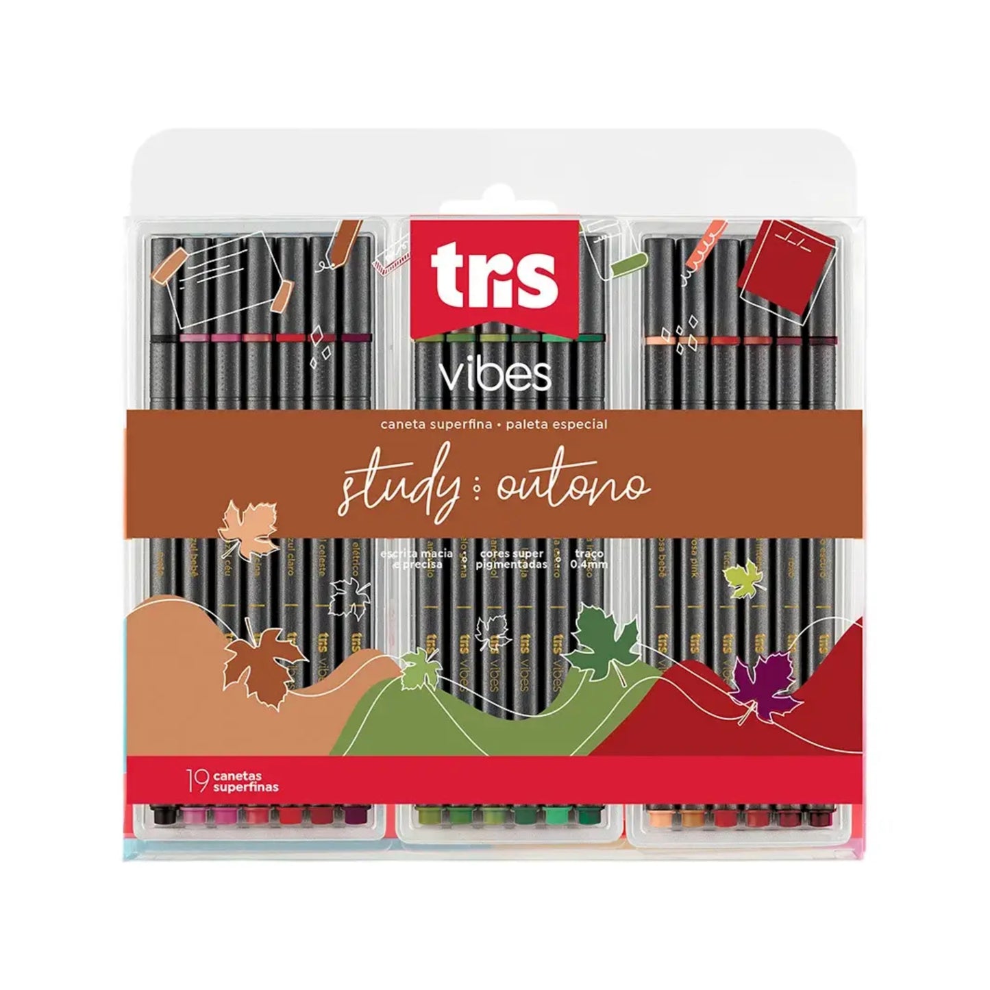 Caneta Superfina - Tris - Vibes - Study Outono - Kit com 19 Cores