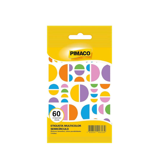 Etiquetas Multicolor Semicírculo - Pimaco - 5 Folhas 60 Etiquetas