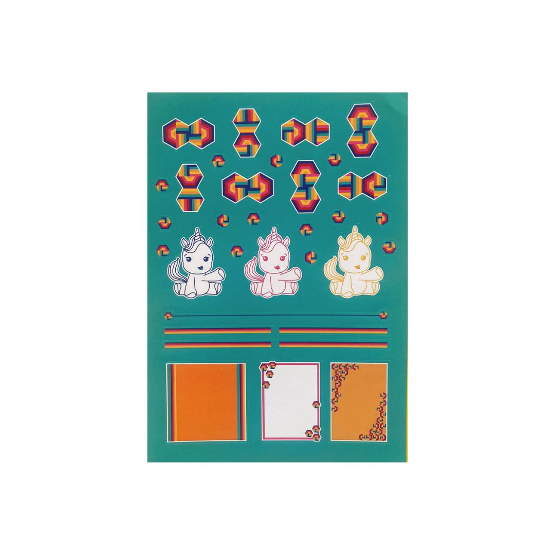Cartela de Adesivos - Papelaria Unicórnio - Cores 2024 A5