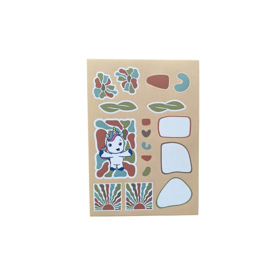 Cartela de Adesivos - Papelaria Unicórnio - Boho Bege A6
