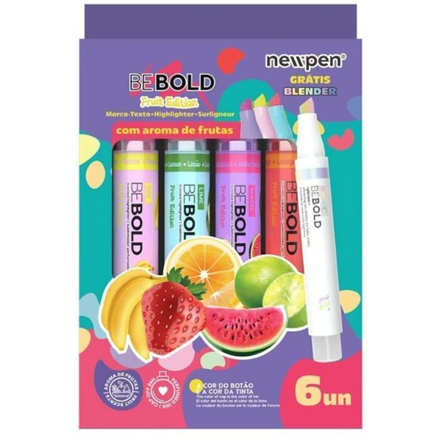 Marca Texto - Newpen - Be Bold - Fruit Edition - Estojo c/ 5 Cores + Blender