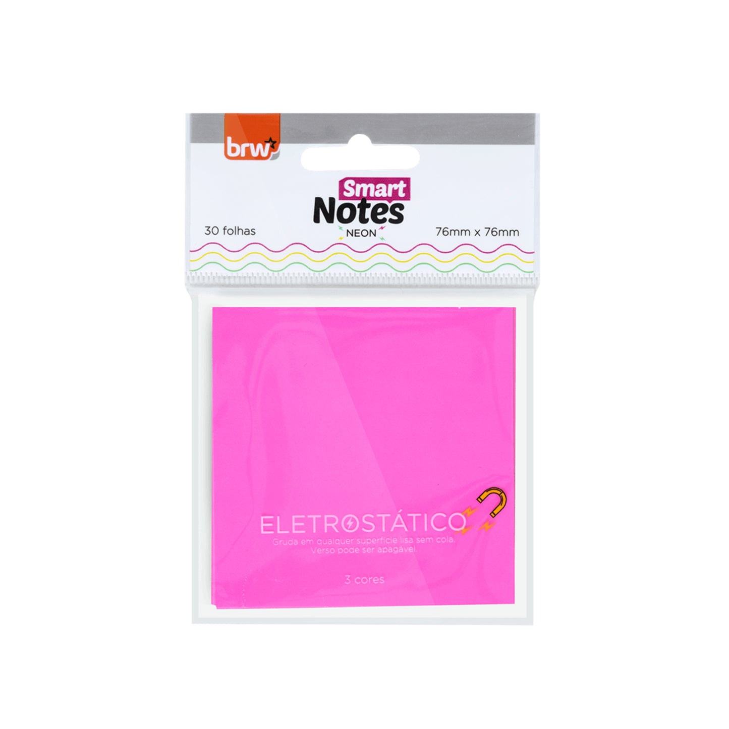 Bloco Adesivo Eletrostático - BRW - Neon - 30 Folhas 76x76mm