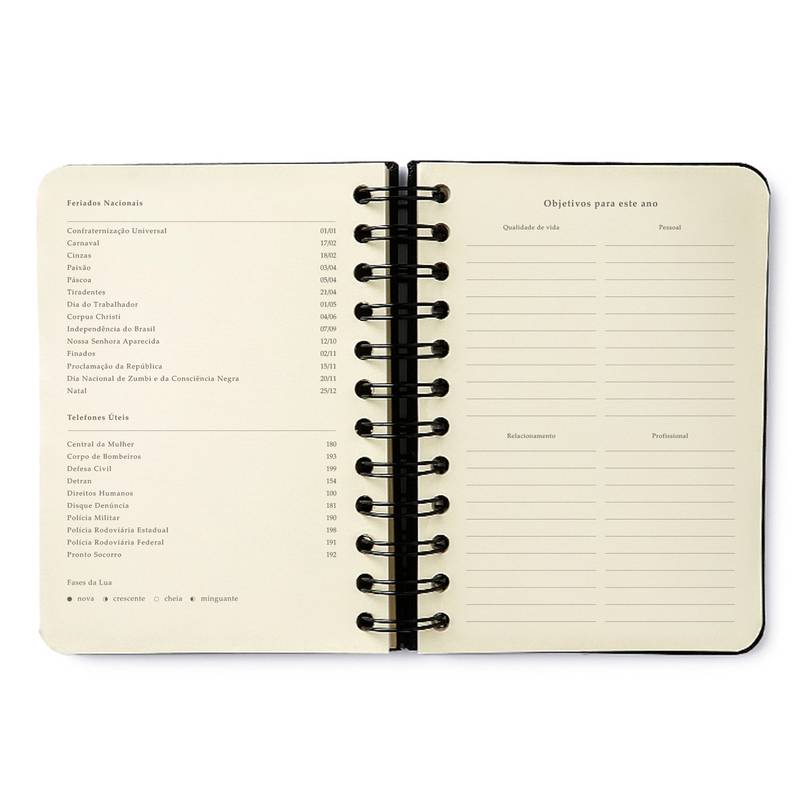 Agenda Planner Wire-o 2026 - Cícero - Doce Florada - Diária 11,5x16 - Preto