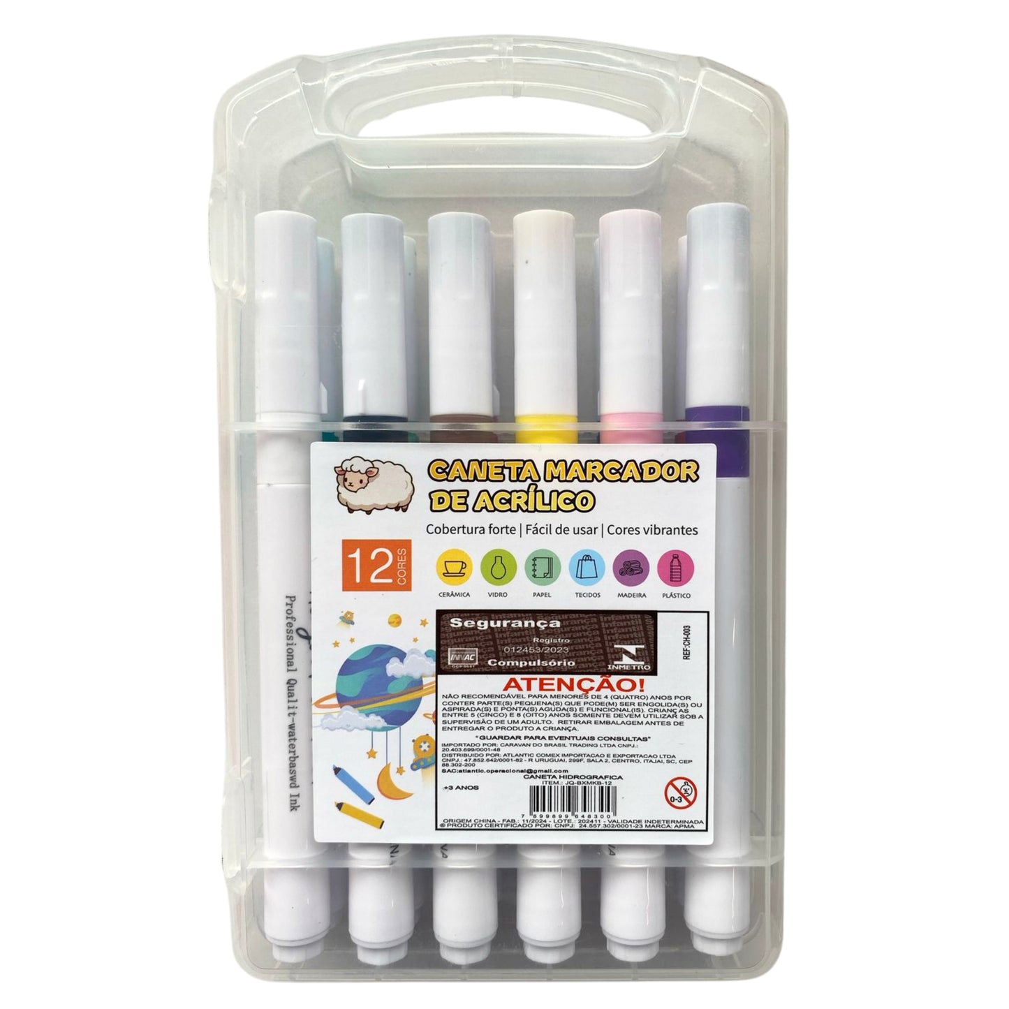 Caneta Acrilica - Estojo c/ 12 Cores - Cores Vibrantes