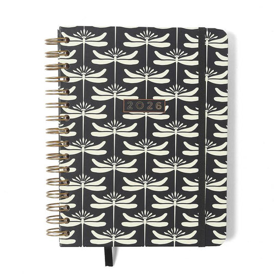 Planner Wire-o 2026 - Cícero - Libélulas Semanal Notas c/ Divisórias A5 - Preto