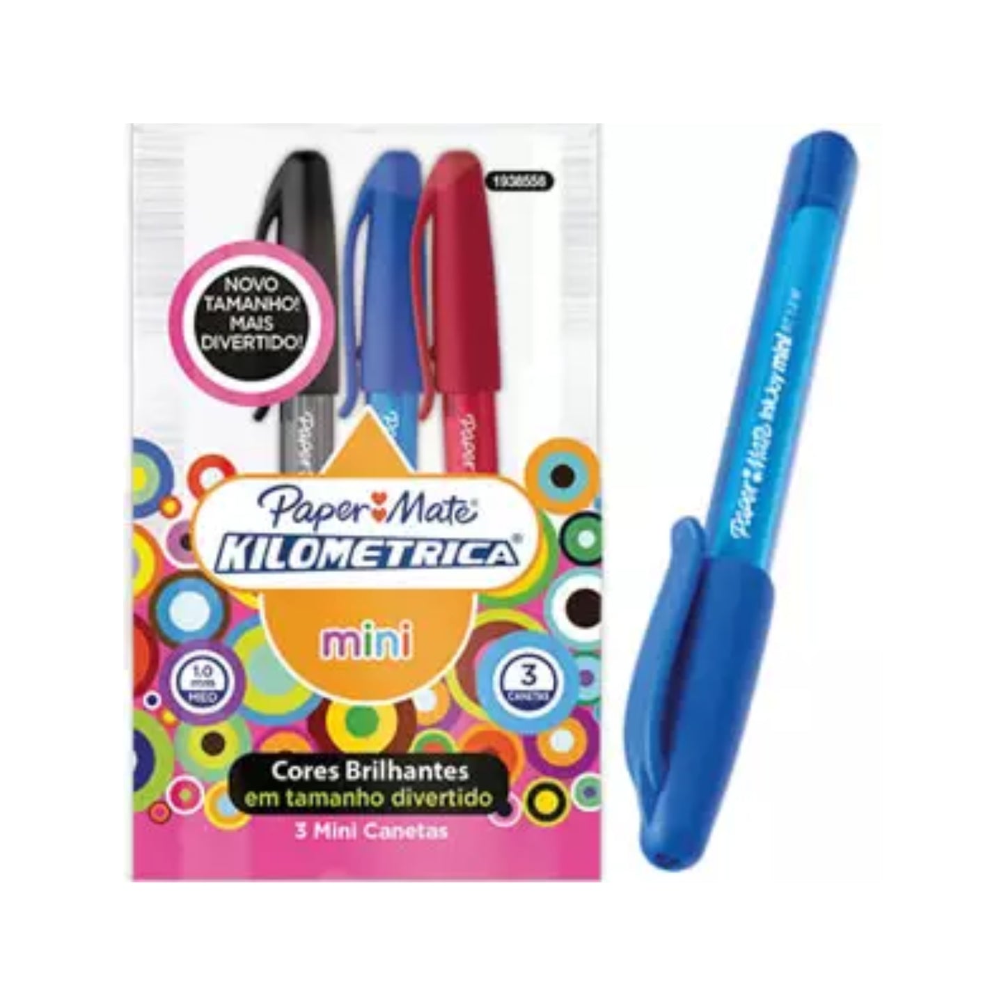 Caneta Esferográfica - PaperMate - Kilometrica Mini c/ Tampa - 1.0mm - Kit c/ 3 unidades