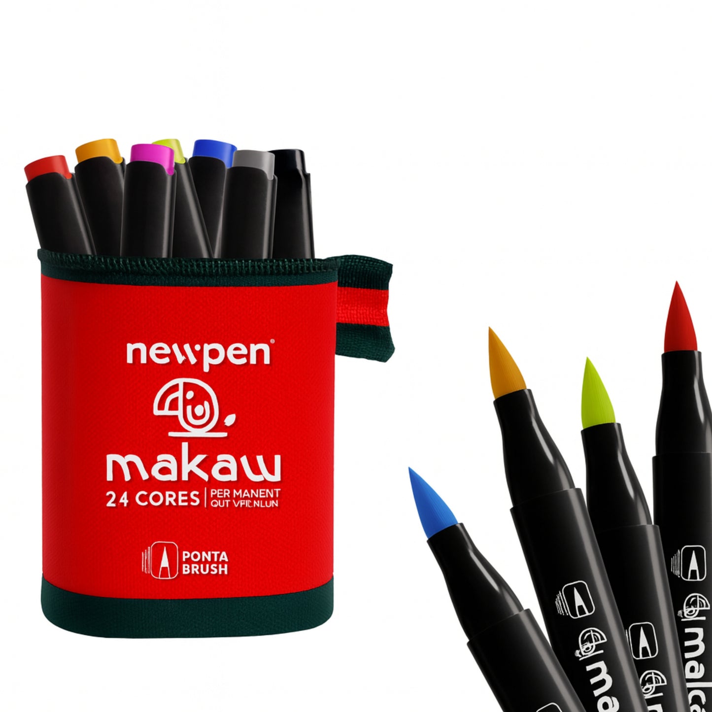 Caneta Brush - Newpen - Makaw - Estojo c/ 24 Cores