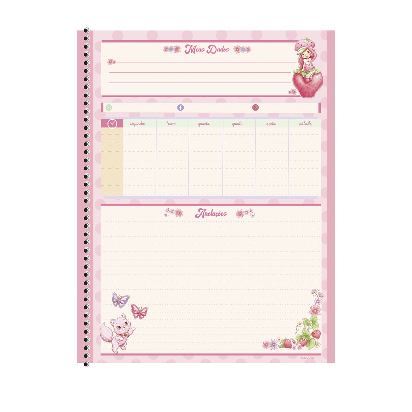Caderno Colegial Espiral - Animativa - Moranguinho - 179mmx241mm - 160 Fls