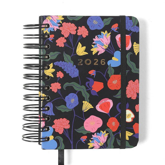 Agenda Planner Wire-o 2026 - Cícero - Doce Florada - Diária 11,5x16 - Preto