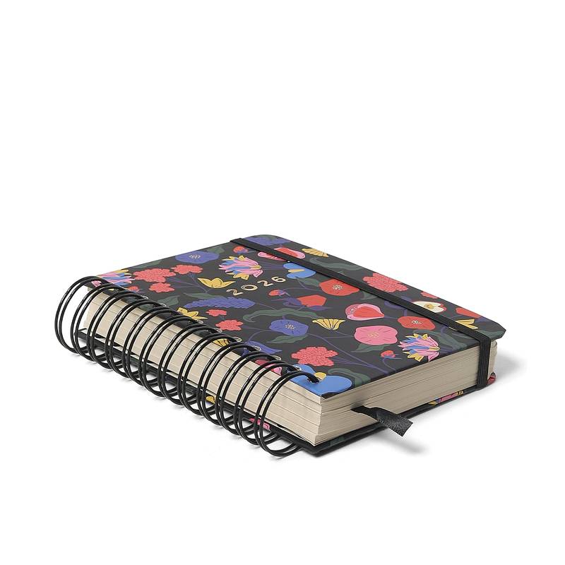 Agenda Planner Wire-o 2026 - Cícero - Doce Florada - Diária 11,5x16 - Preto
