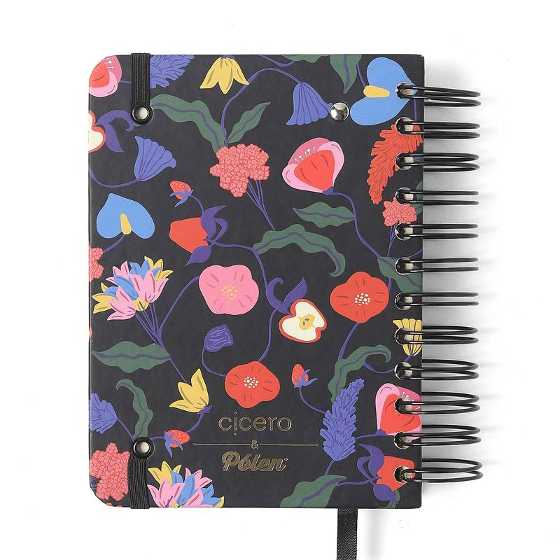 Agenda Planner Wire-o 2026 - Cícero - Doce Florada - Diária 11,5x16 - Preto