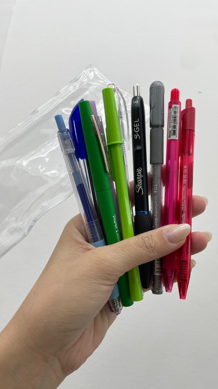 Kit de Canetas - Papelaria Unicórnio - 10 Canetas + Estojinho Transparente