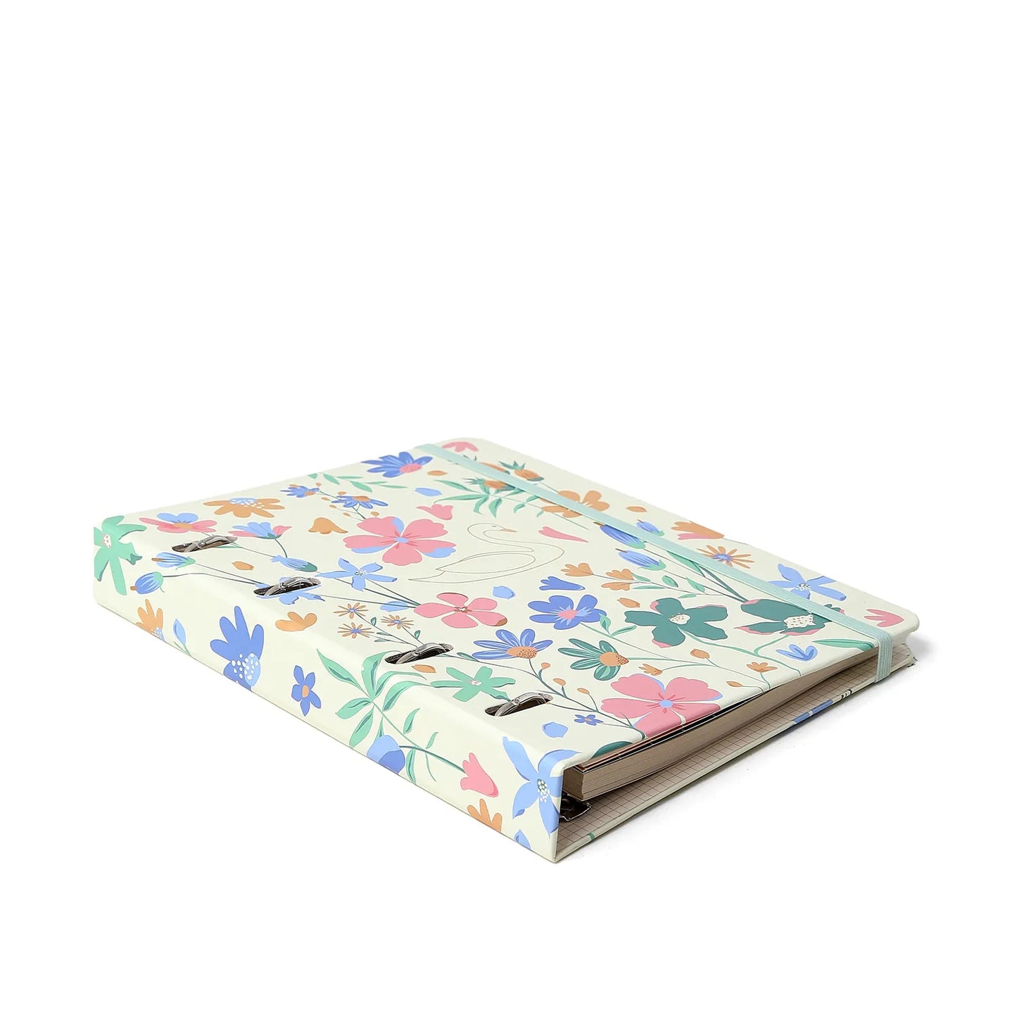 Caderno Criativo Argolado - Cícero - Pautado & Pontado A5 - Lagoa - Cisne Floral Off White