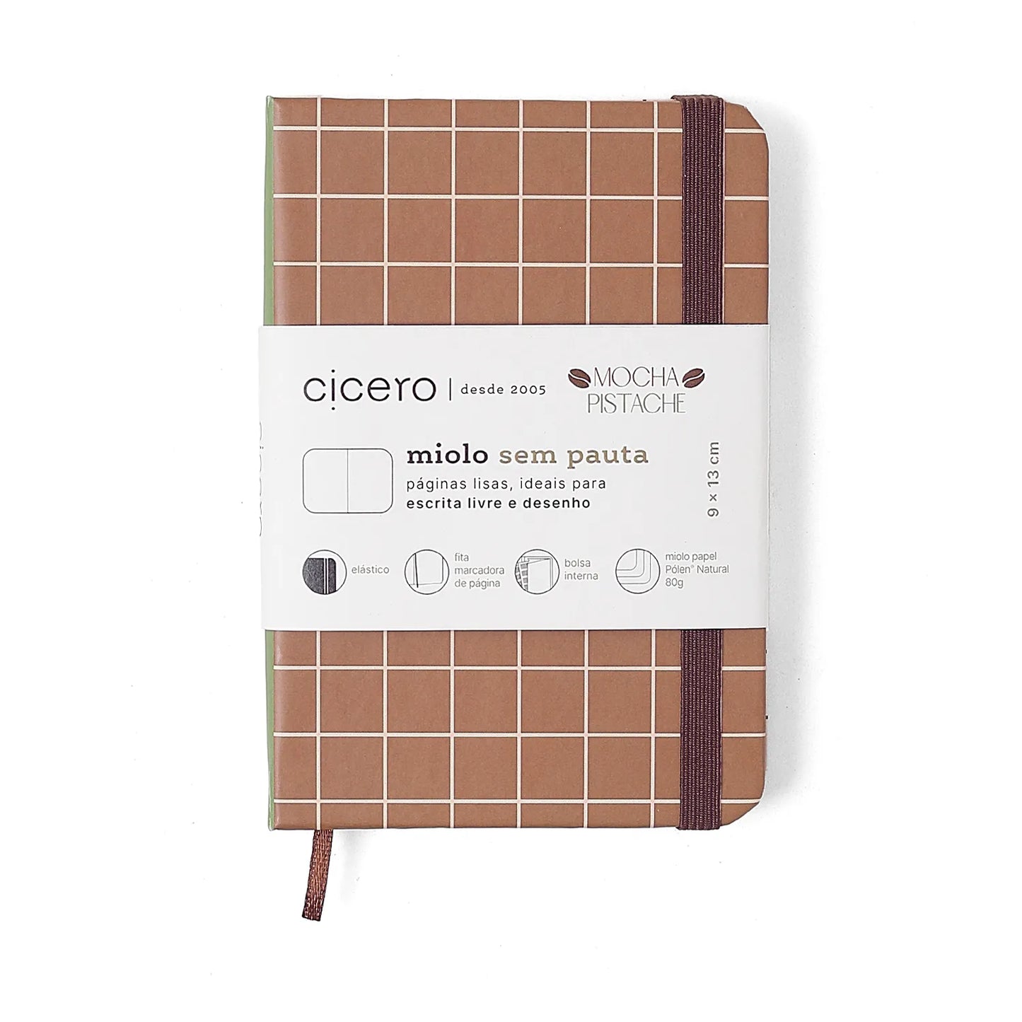 Caderneta - Cicero - Mocha Pistache - Chocolate - Sem Pauta - 9x13
