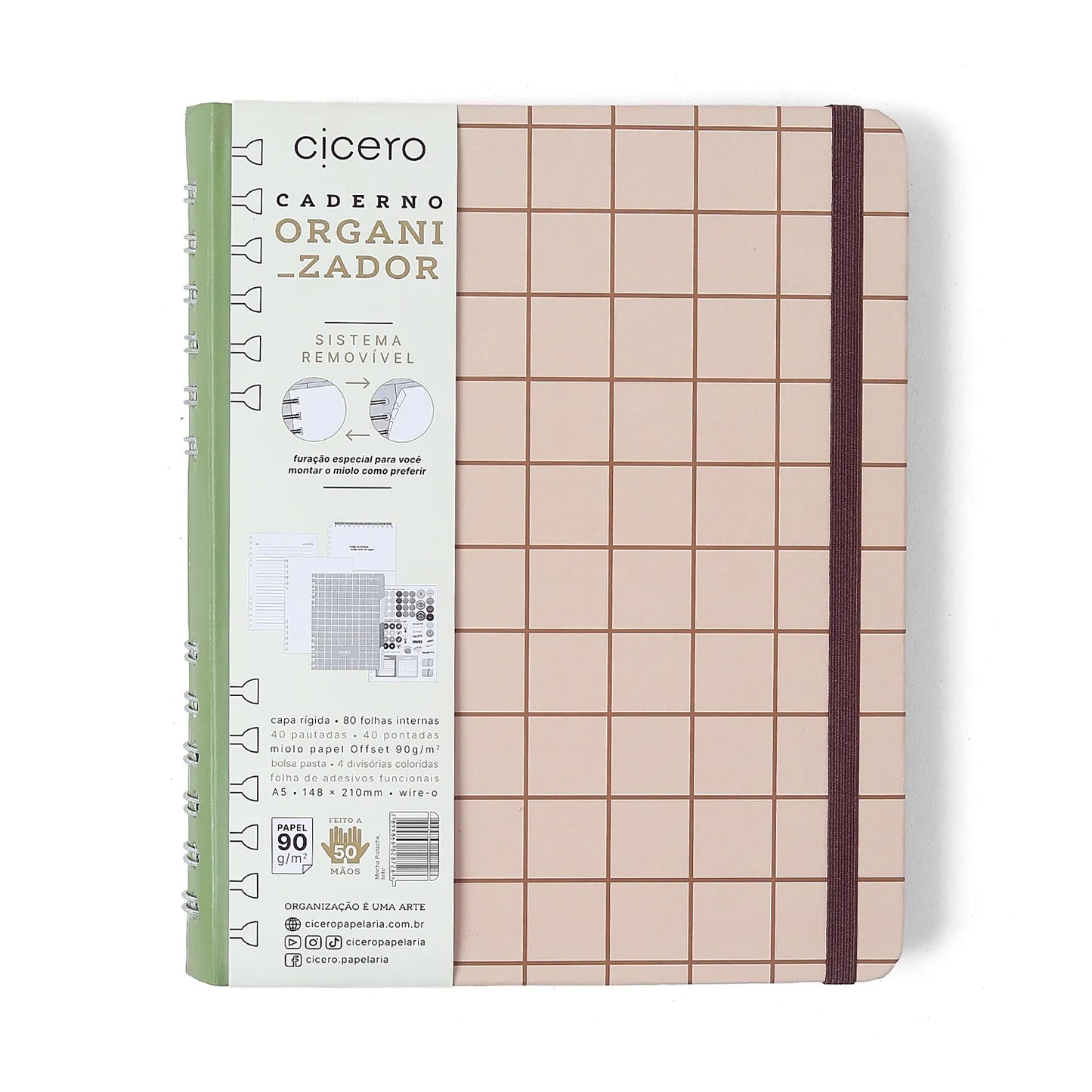 Caderno Organizador - Cicero - Mocha Pistache - Leite - Pautado & Pontado A5