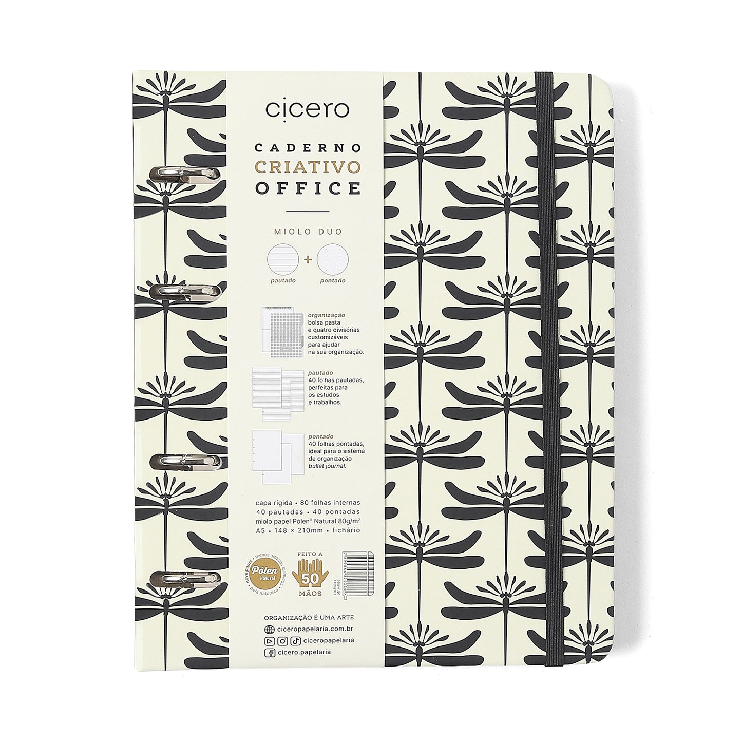 Caderno Criativo Argolado - Cícero - Libélulas Pautado & Pontado A5