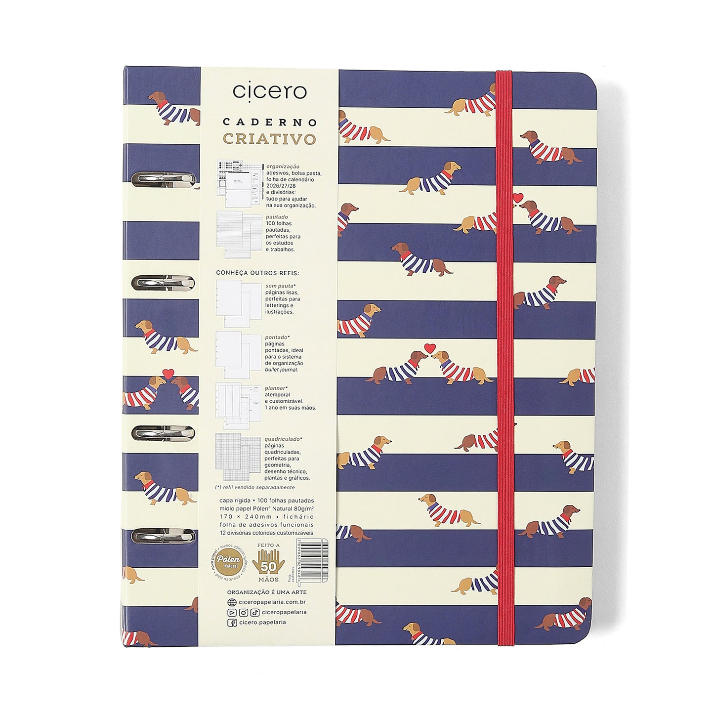 Caderno Criativo Argolado - Cícero - Praia Pautado 17x24 Cachorros