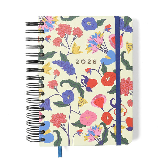 Agenda Planner Wire-o 2026 - Cicero - Doce Florada - Diária A5 - Off White