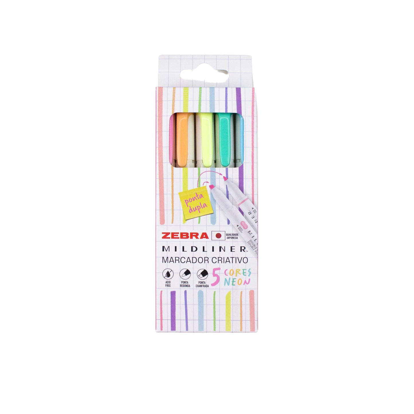 Marca Texto - Zebra - Mildliner - Estojo c/ 5 Cores - Neon