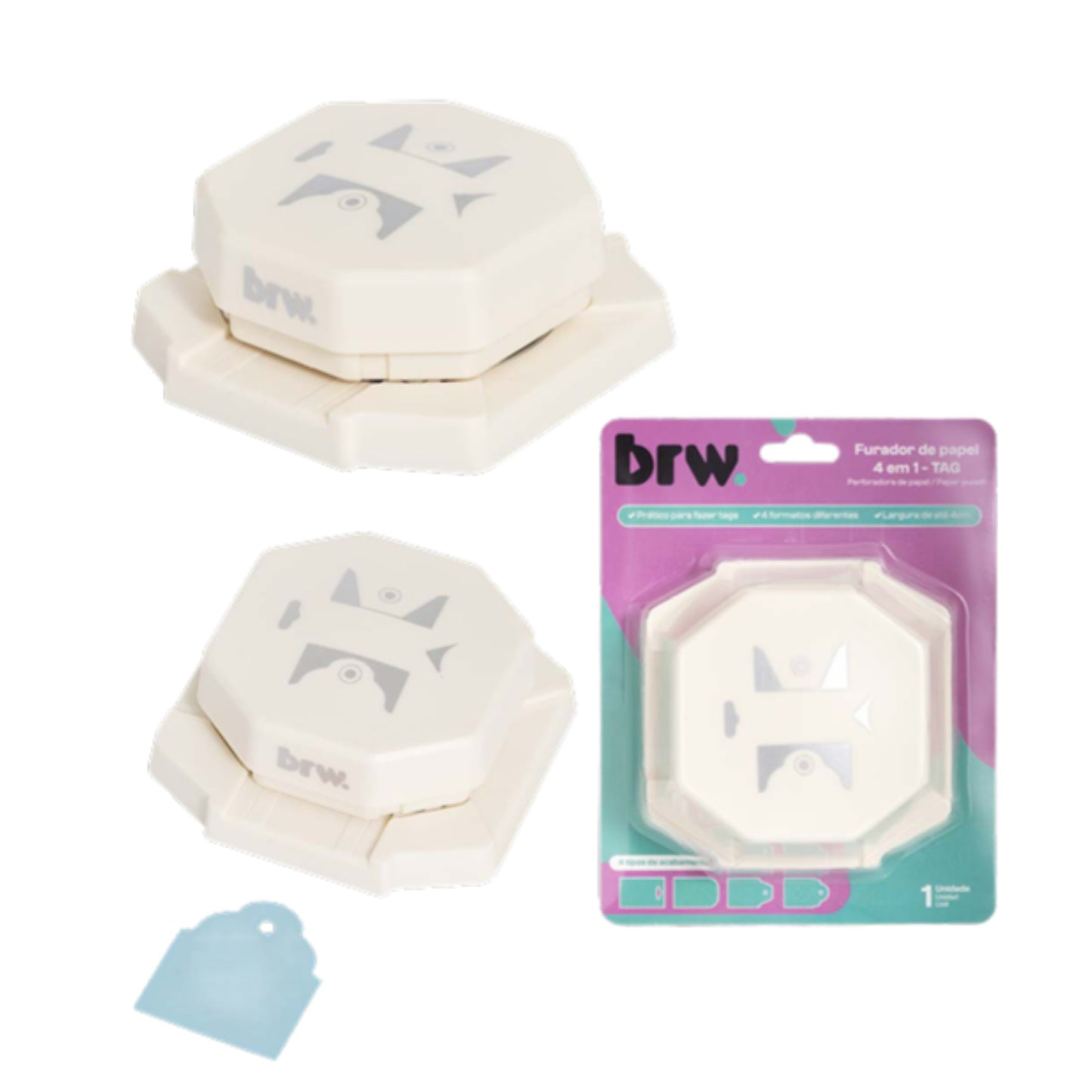 Furador de Papel - BRW - 4 em 1 - TAG