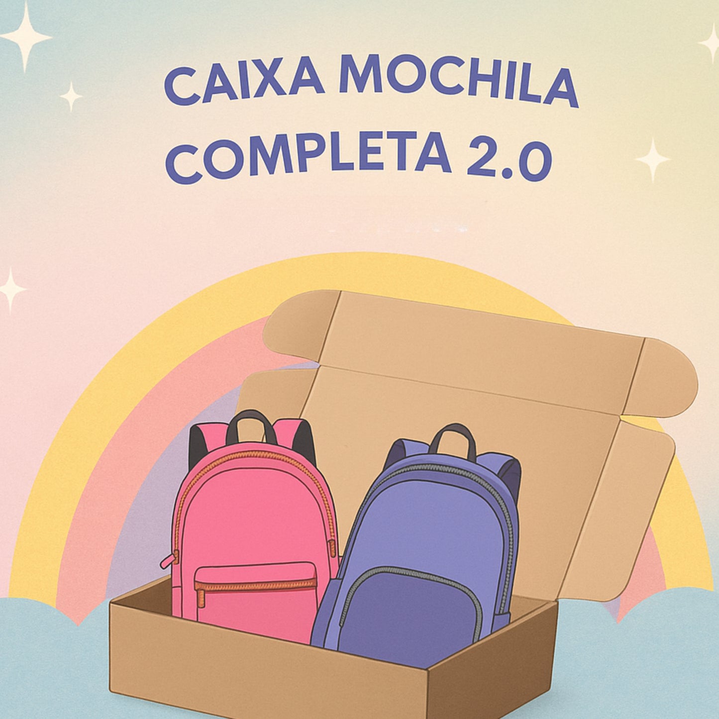 Caixa Mochila Completa 2.0 - Papelaria Unicórnio - 20% OFF - Live