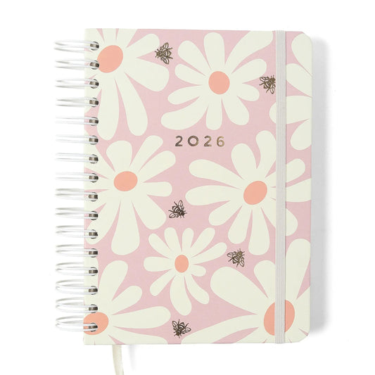 Agenda Planner Wire-o 2026- Cícero - Melissa - Diária A5 - Pink Bloomy