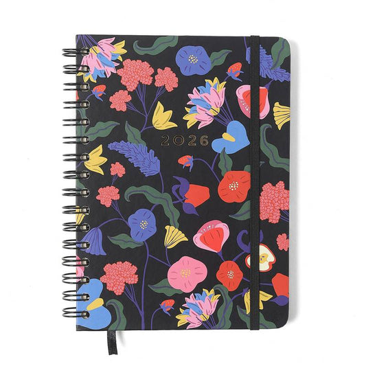 Planner Wire-o 2026 - Cícero - Doce Florada - Semanal Anotações A5 - Preto