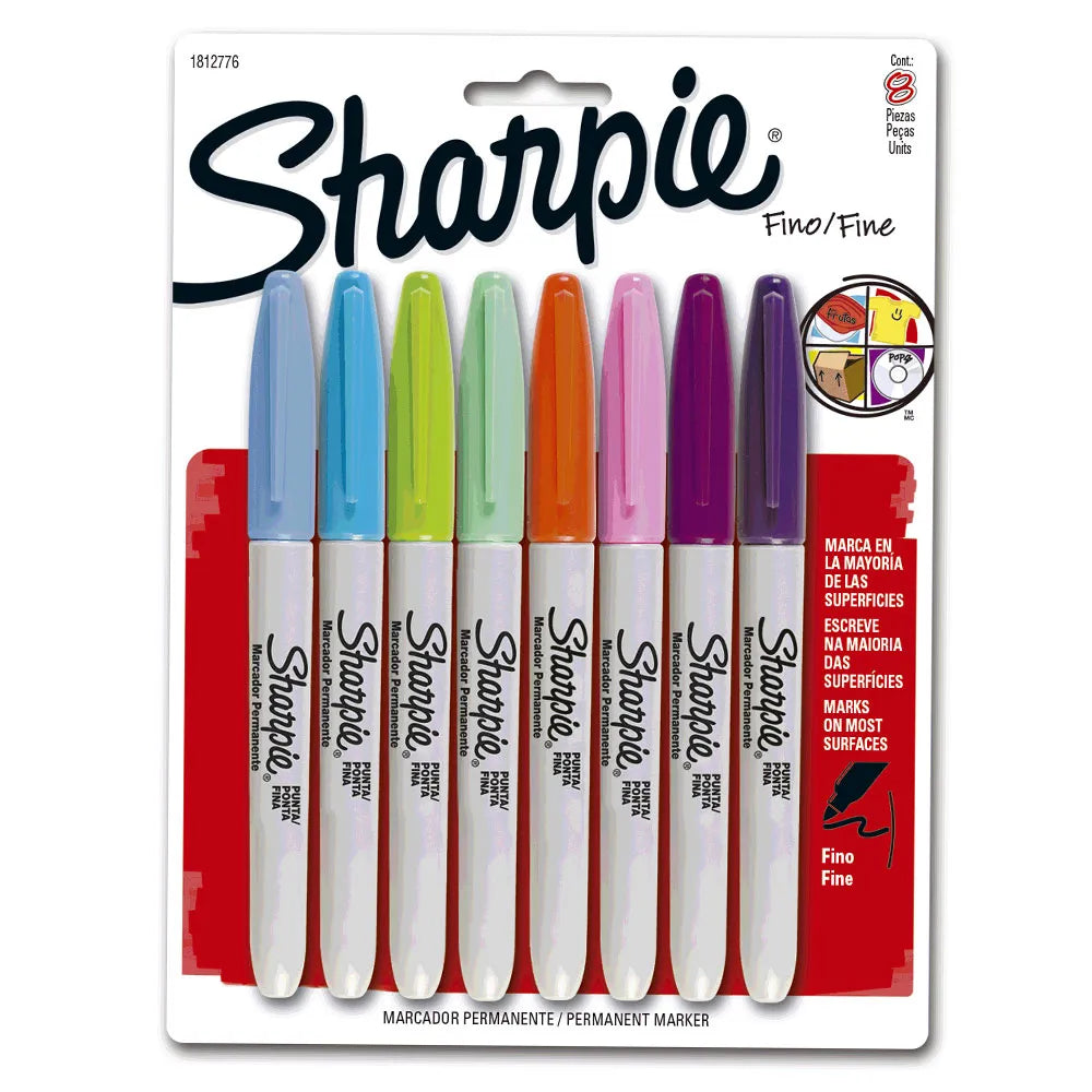 Marcador Permanente - Sharpie - Fino Sort 0.9mm - 8 Unidades
