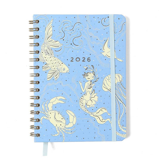 Planner Wire-o 2026 - Cícero - Origens - Semanal Anotações A5 - Áqua Azul