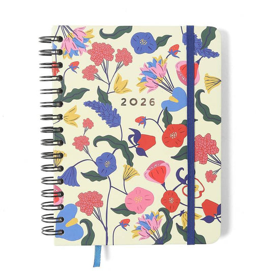 Planner Wire-o 2026 - Cícero - Doce Florada - Semanal Notas c/ Divisórias A5 - Off White
