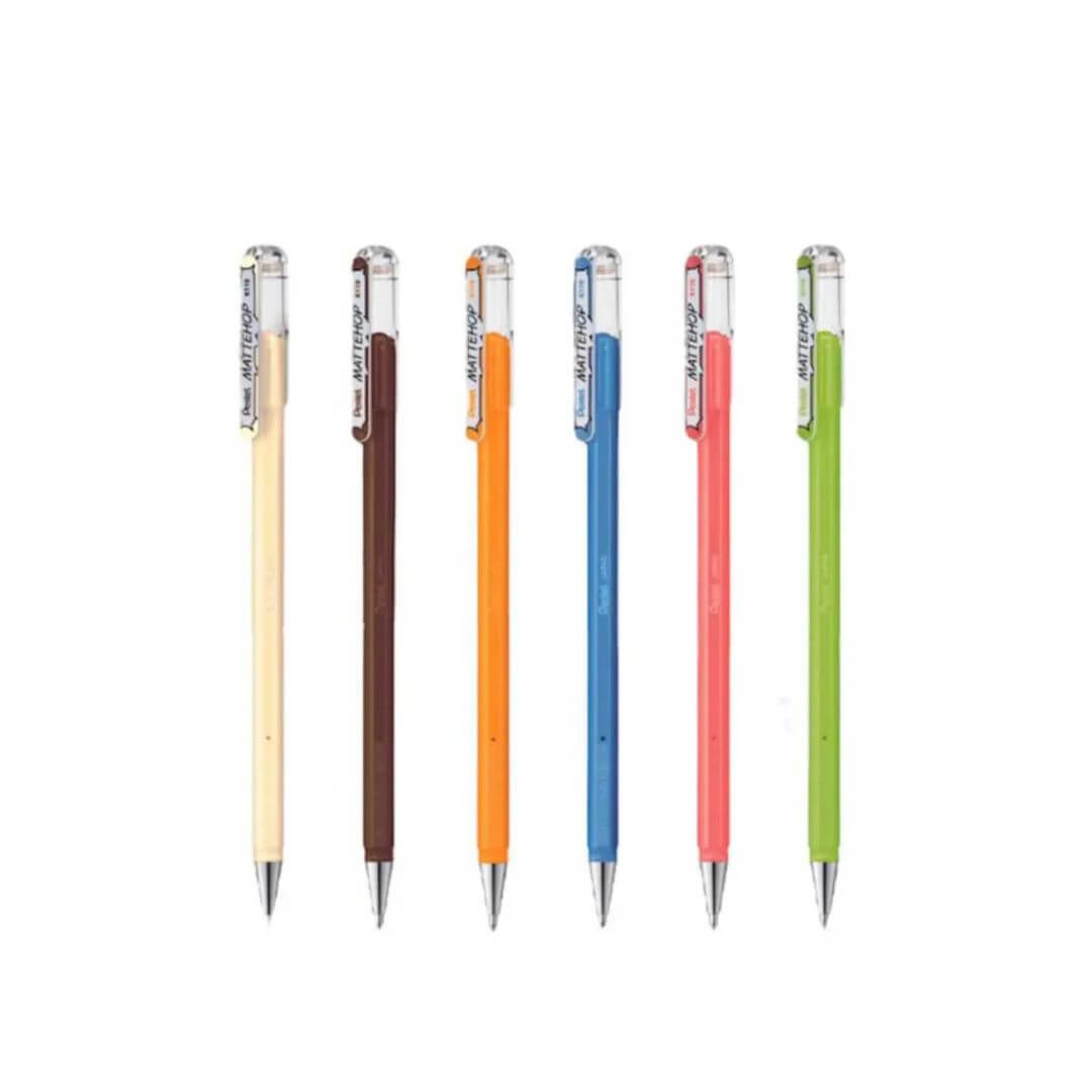 Kit c/ 6 Cores Caneta Gel - Pentel - Mattehop 1.0mm Novas Cores