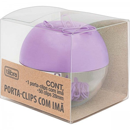 Porta Clips com Imã - Tilibra - 50 clips 28mm Lilás