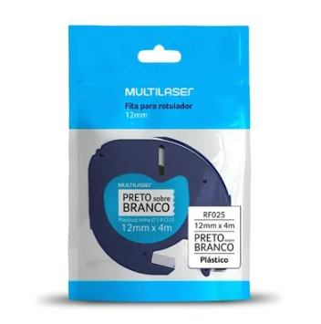 Fita para Rotulador Dymo Letratag - Multilaser - Preto sobre Branco Plástica 12mm