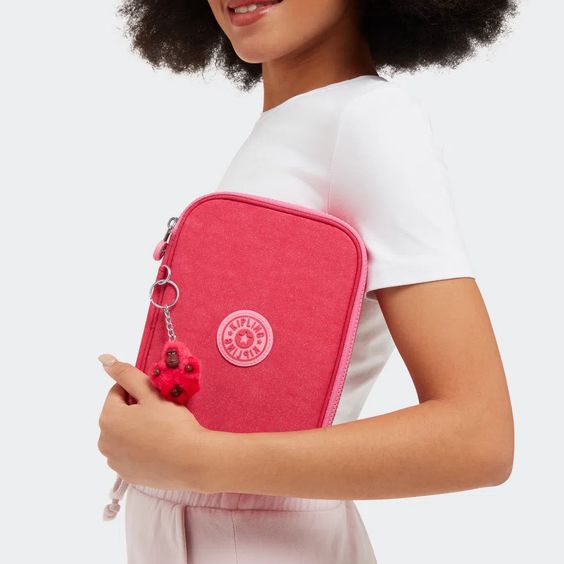 Estojo - Kipling - 100 Pens Rosa Fuchsia Glitter