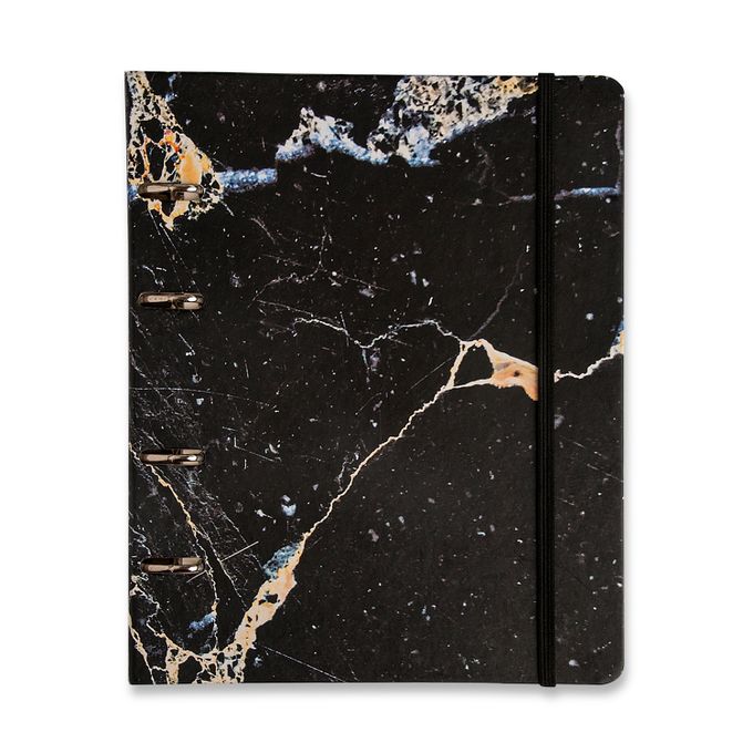 Caderno Criativo Argolado 17x24 Pautado - Cícero - Mármore Preto