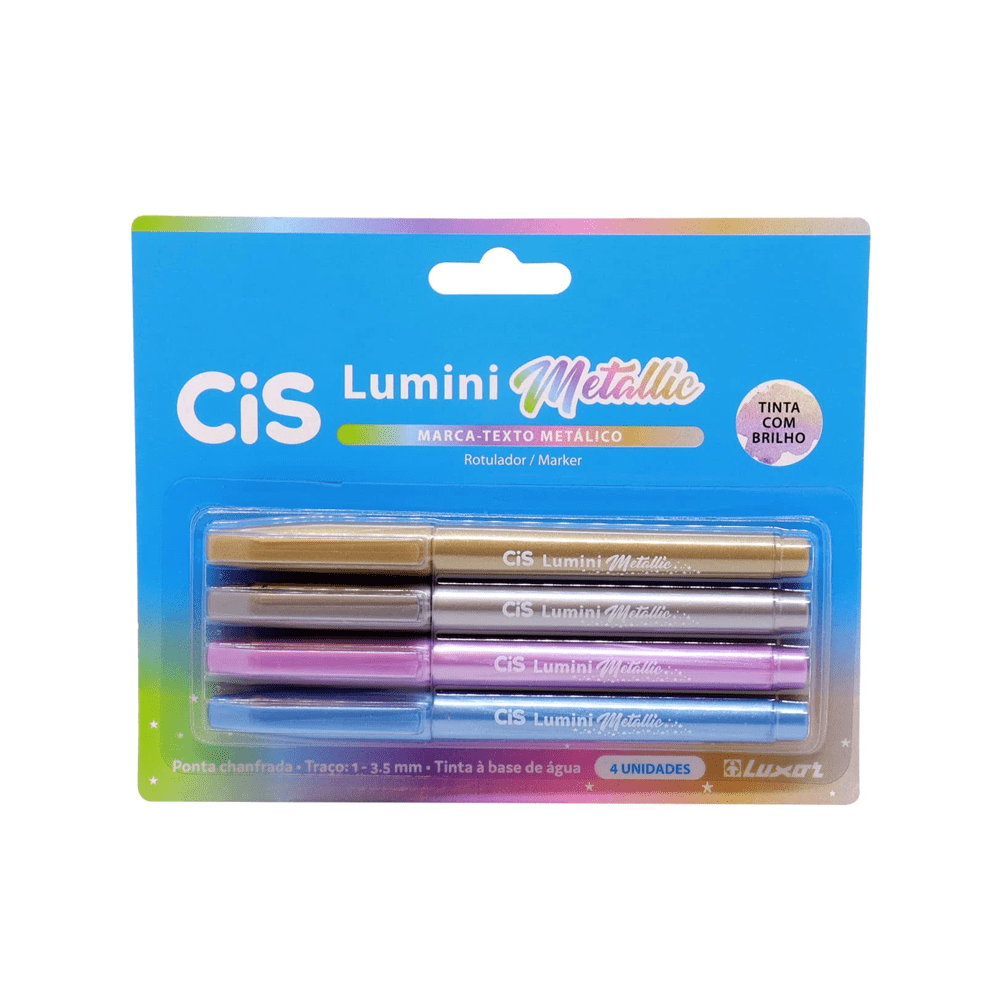 Marca-Texto Metálico - Cis - Lumini Metallic Estojo c/ 4 Cores