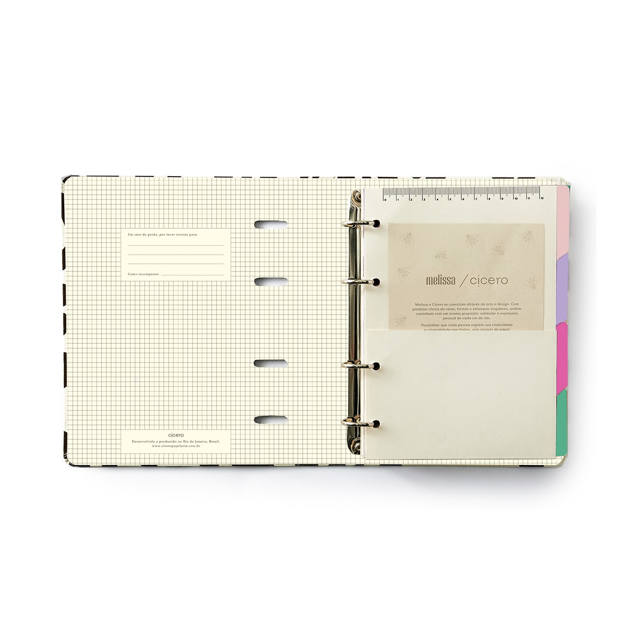 Caderno Criativo Argolado - Cícero - Office Duo Melissa Pautado & Pontado A5 Favo de Abelhas