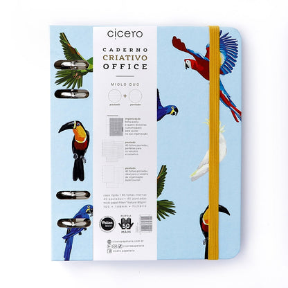 Caderno Criativo Argolado - Cícero - Office Duo Pássaros Pautado & Pontado A6 Espécies Azul