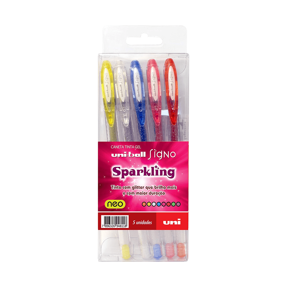 Caneta Gel - Uni-ball - Signo Sparkling Estojo c/ 5 Cores
