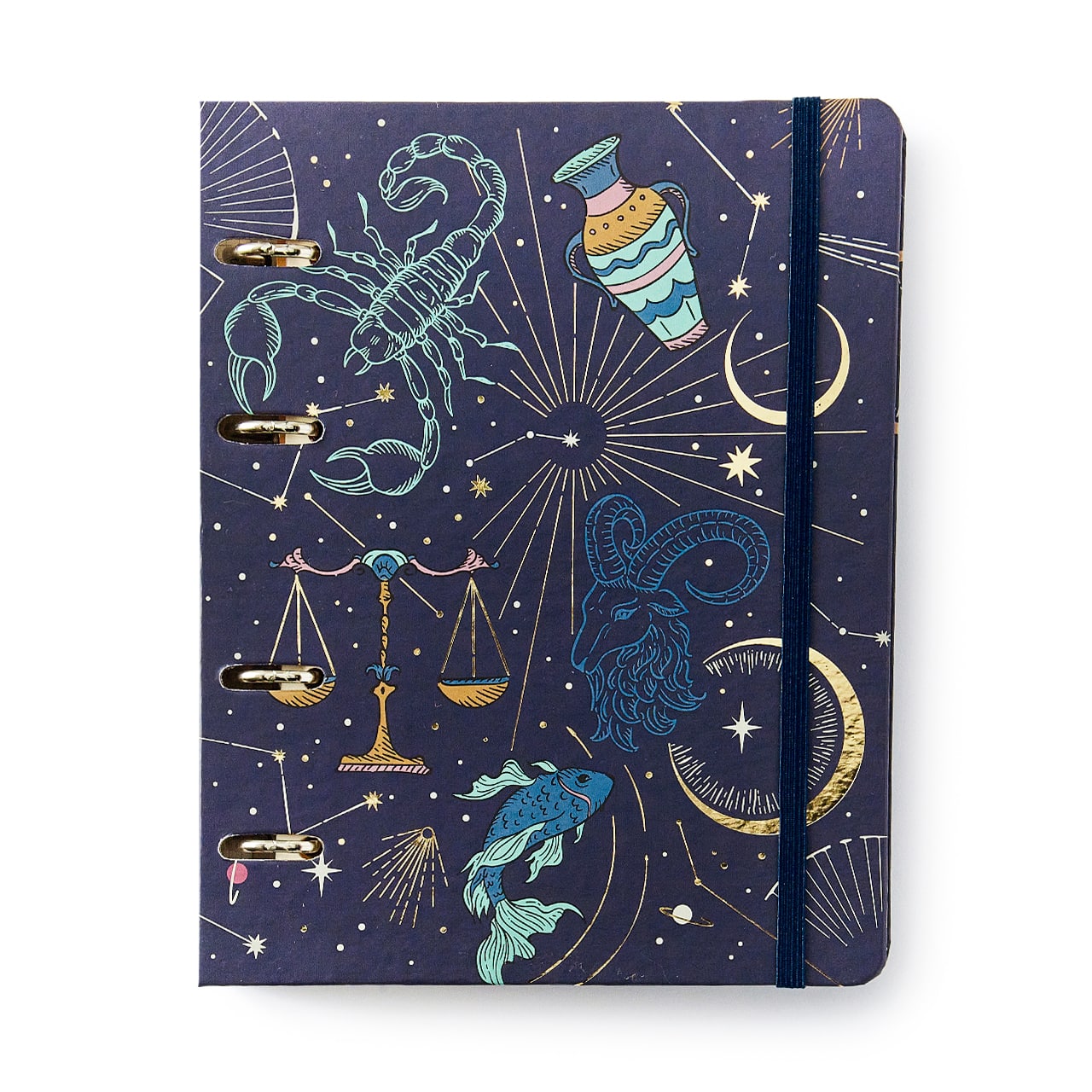 Caderno Criativo Argolado Office Duo Astral Pautado & Pontado A5 Cartas do Zodíaco Azul
