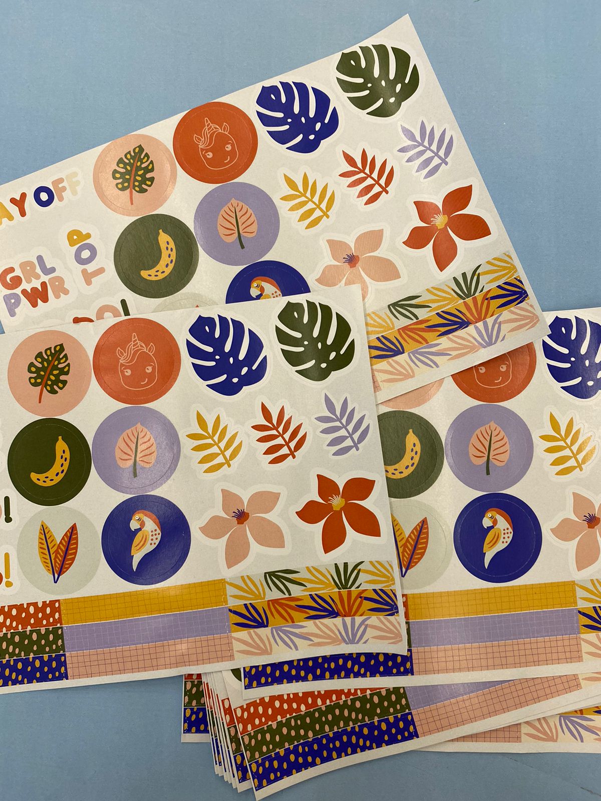 Cartela de Adesivos - Papelaria Unicórnio - Paleta Tropical