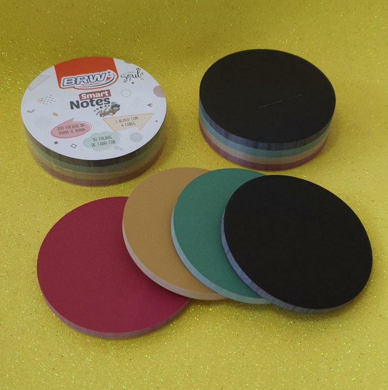 Bloco Adesivo BRW Round Cores Escuras 70mm