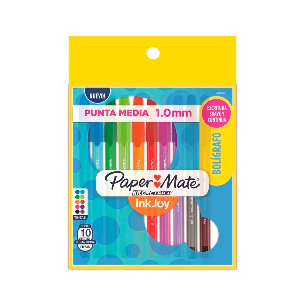 Caneta Esferográfica - Paper Mate - Ponta Média 1.0mm Km 100 10 Cores