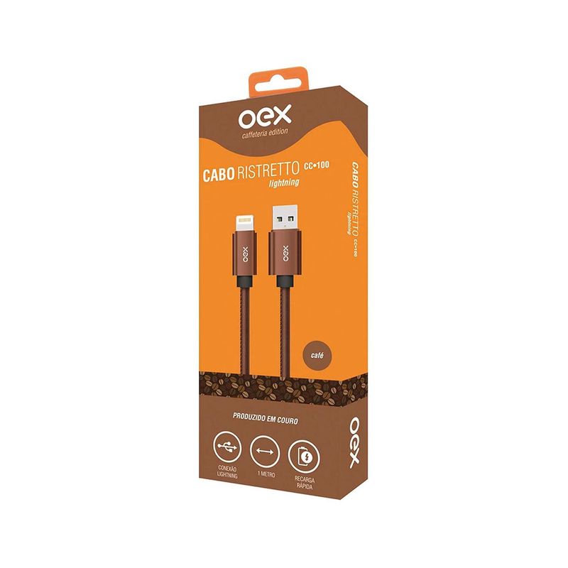 Cabo de Iphone Lightning - Oex - Ristretto Couro Café