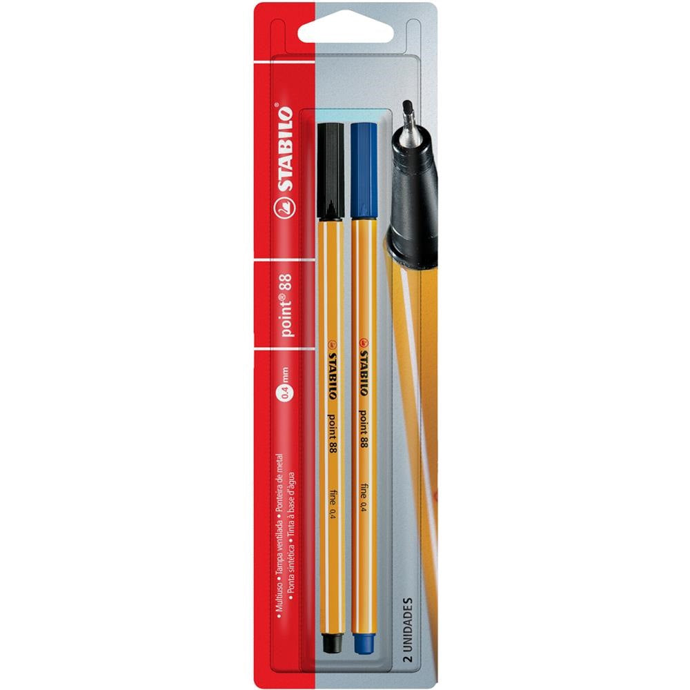 Caneta Fineliner - Stabilo - Point88 2 Unidades (Azul e Preta)