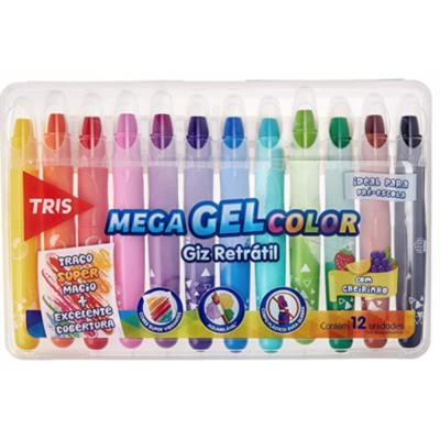 Giz Gel - Tris - Retrátil 12 Cores com Cheirinho