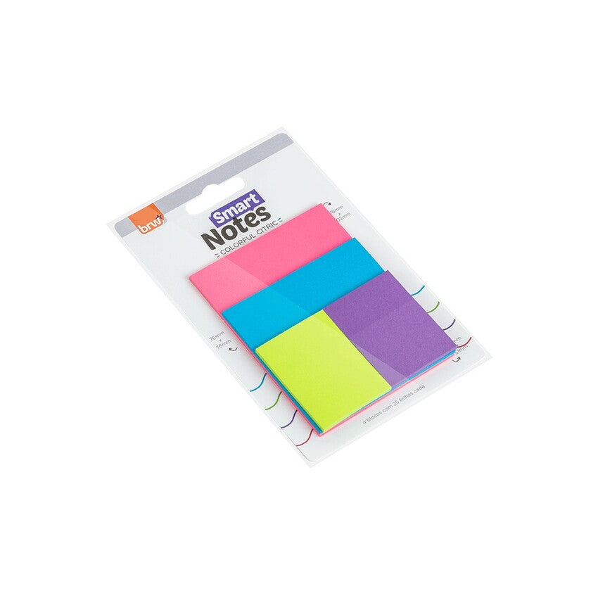 Bloco Adesivo - BRW - Smart Notes Colorido Cítrico Blister 4 Cores 25 Folhas por Bloco